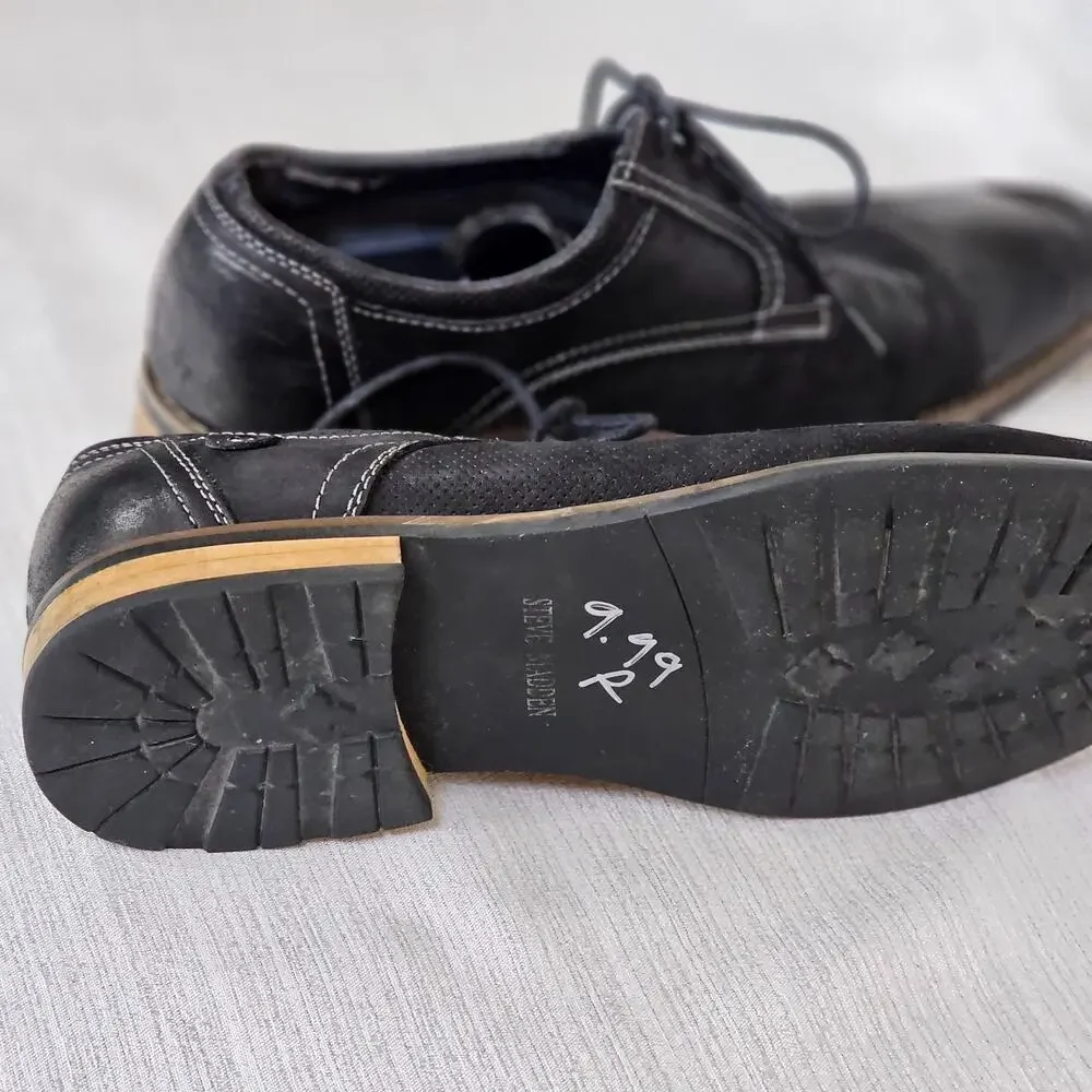 Steve Madden Cherp Derby Dress Shoes Men's 10 Black Leather Perforated Lace Up